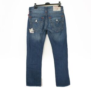 NW True Religion Relaxed Patchwork Stone Straight Leg Wash Blue Denim Jeans